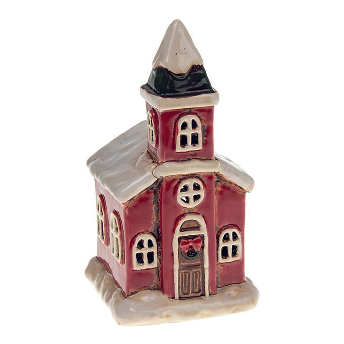 Village Pottery Red Small Church Tealight Holder