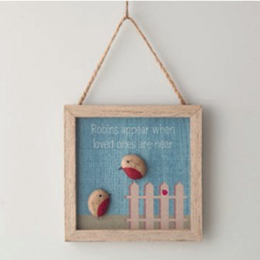 Wooden Hanging Square Plaque - Robins Appear When Loved Ones Are Near