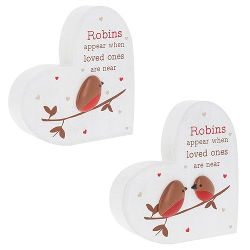 Wooden Standing Heart.  Robins Appear When Loved Ones Are Near