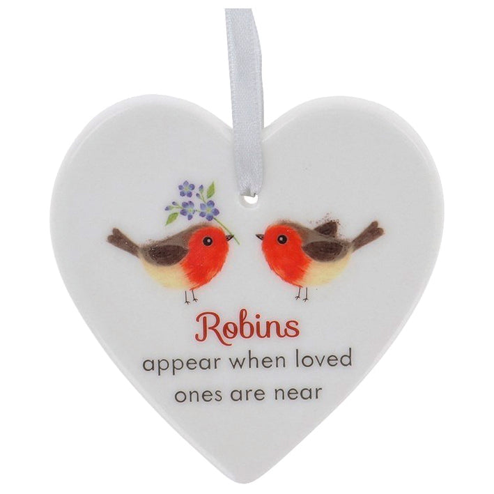 Ceramic hanging heart  - Robins Appear When Loved Ones Are Near