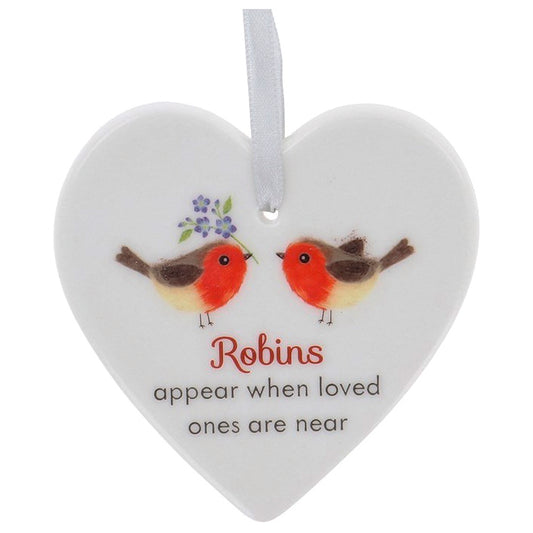 Ceramic hanging heart  - Robins Appear When Loved Ones Are Near