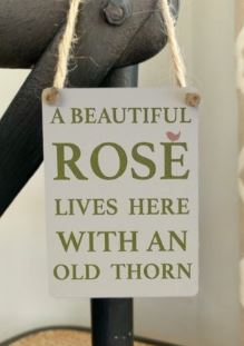 Mini metal sign - A beautiful Rose lives here with an old Thorn