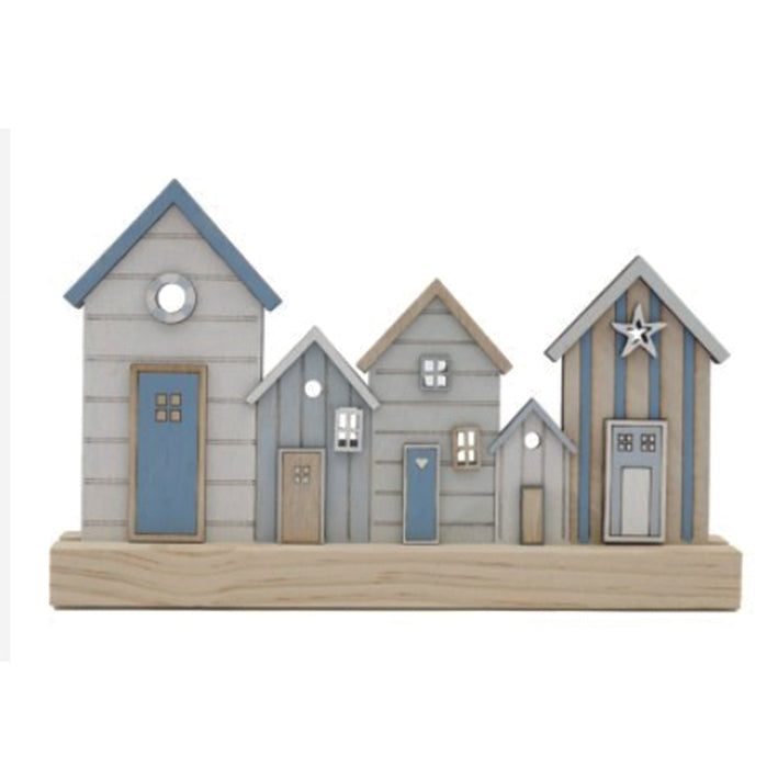 Wooden standing plaque - Row of beach huts