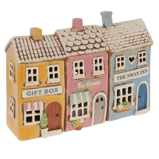 Village Pottery Row of Shops Tealight Holder