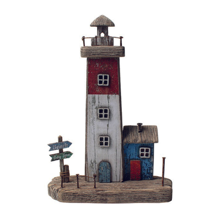 Rustic lighthouse and cottage ornament