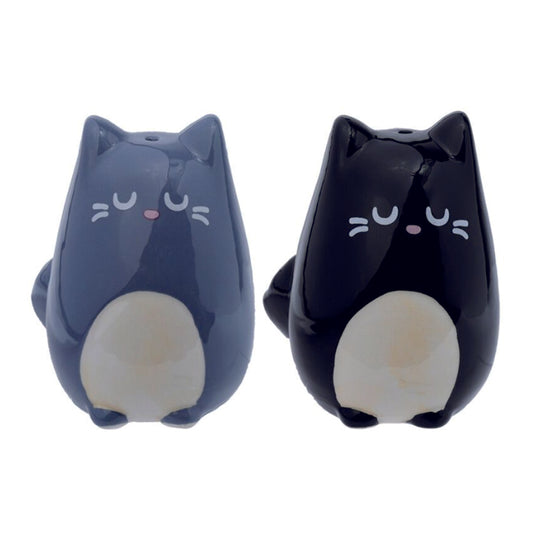 Ceramic Feline Fine Black and Grey Salt and Pepper Set