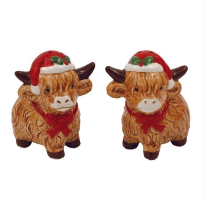 Ceramic Christmas Highland Coos Salt and Pepper Set
