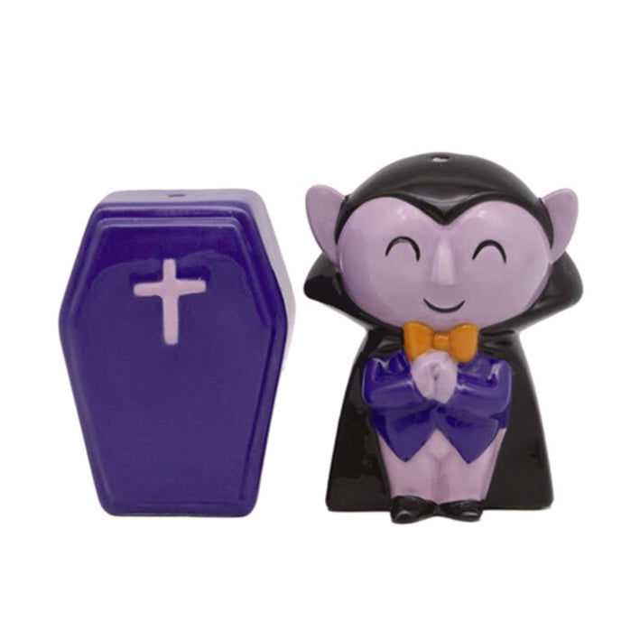 Ceramic Salt and Pepper Set Spooky Dracula and Coffin