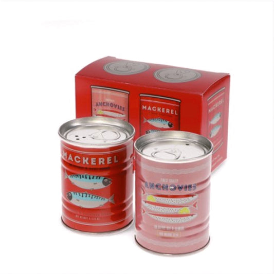 Ceramic Salt and Pepper Set - Tins of Mackerel and Anchovies