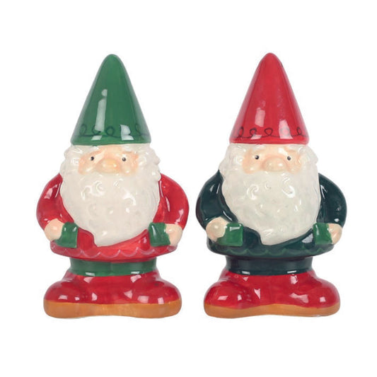 Ceramic Red and Green Gnomes Salt and Pepper Set