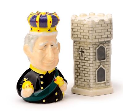 Ceramic King Charles III and tower Salt and Pepper Set