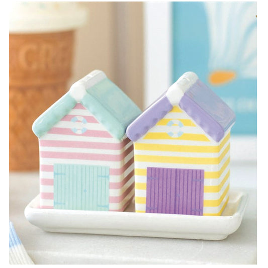 Ceramic Salt and Pepper Set - Pastel Beach Huts