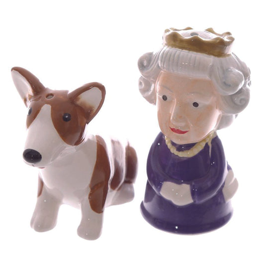 Queen and Corgi Ceramic Salt and Pepper Set