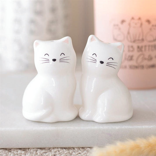 Ceramic Salt and Pepper Set - White Cats