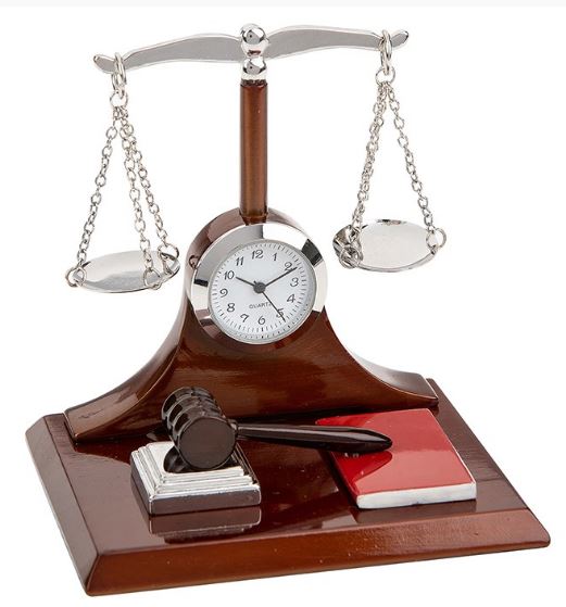 Miniature clock -Scales of Justice