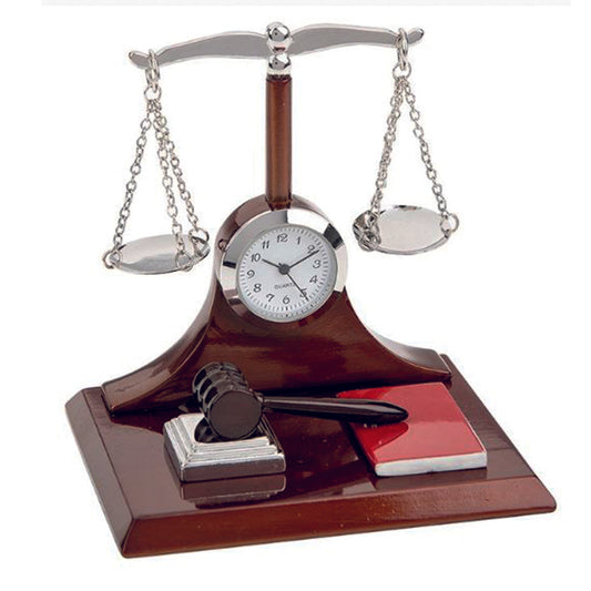 Miniature clock -Scales of Justice