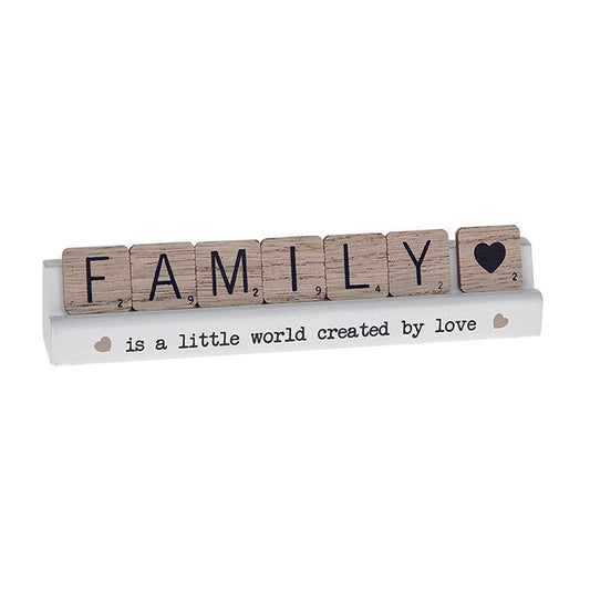 Scrabble stick plaque.  FAMILY