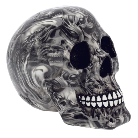 Screaming Skull in Black and White Swirl Print Skull Ornament