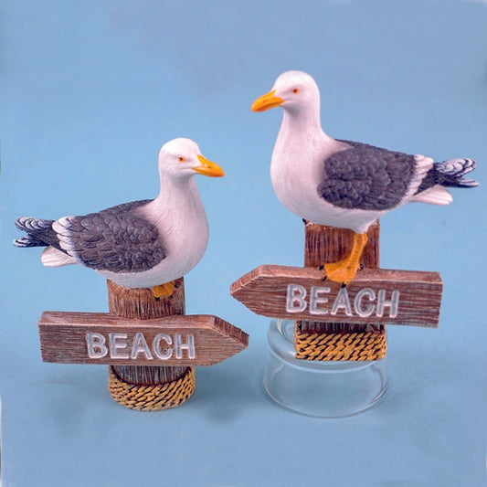 Resin Seagull on Beach Signpost Ornament, small