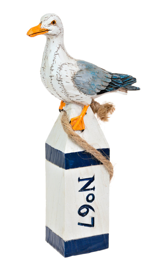 Resin seagull on post ornament