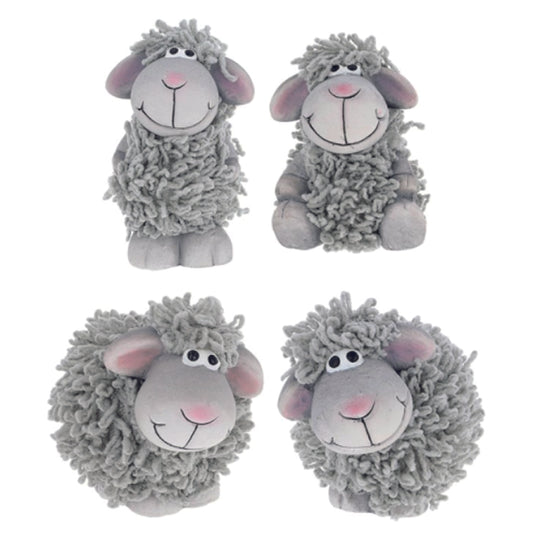 Shaggy Grey Sheep, Sitting, Ornaments.
