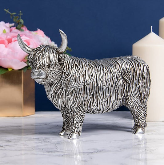 Silver highland cow extra lg ornament