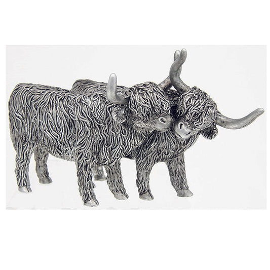 Silver highland cow pair standing ornament