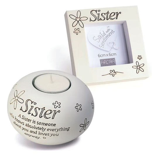 Sentiment Tealight Holder And Frame Set.  SISTER