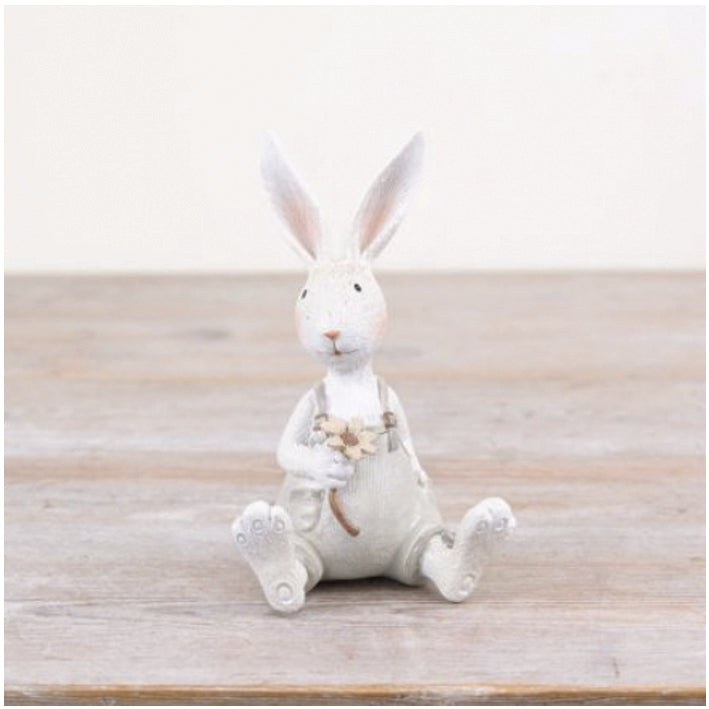 Seated Rabbit Figurine Holding Flowers