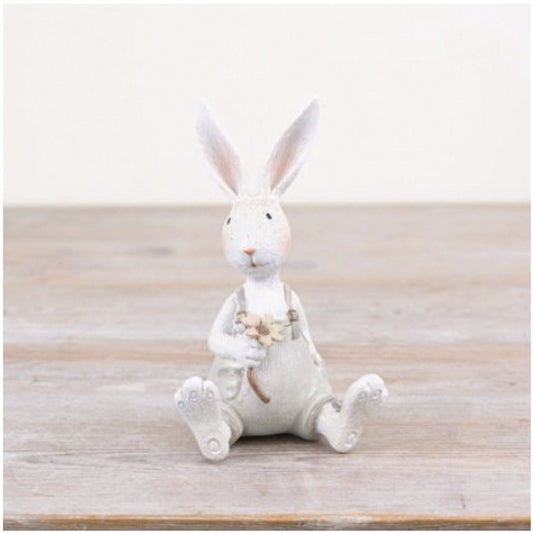Seated Rabbit Figurine Holding Flowers