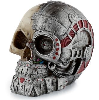 Steampunk style half robot skull ornament