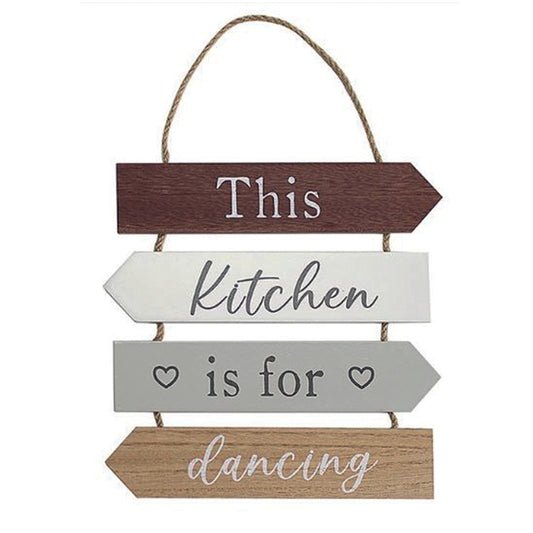 Wooden hanging slatted plaque - This kitchen is for dancing