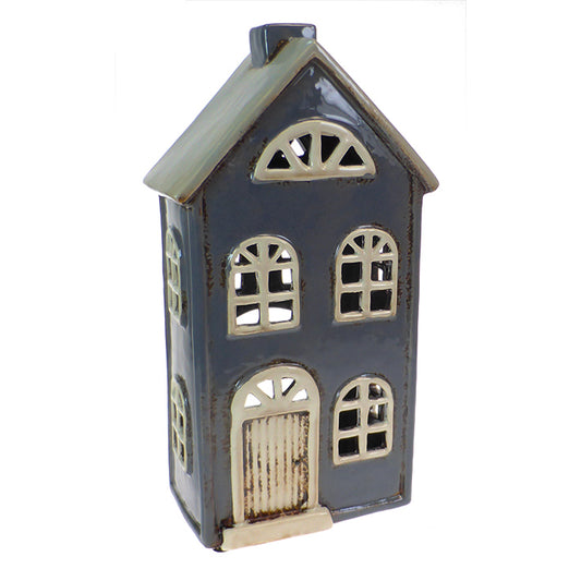 Pottery Tall navy house Tealight holder