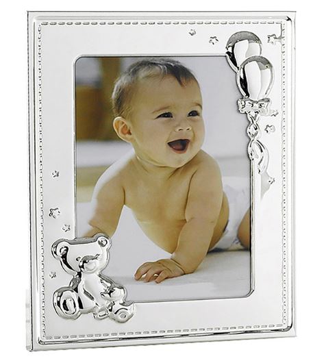 Baby Photo Frame. Silver teddy and balloons
