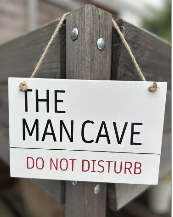Wooden hanging sign.  Man cave, street sign