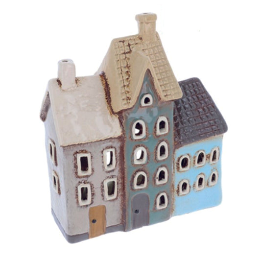 Village Pottery Three Tiled Houses Tealight Holder