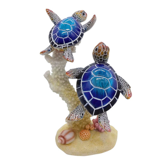 Turtle Pair on Coral, Blue 19cm