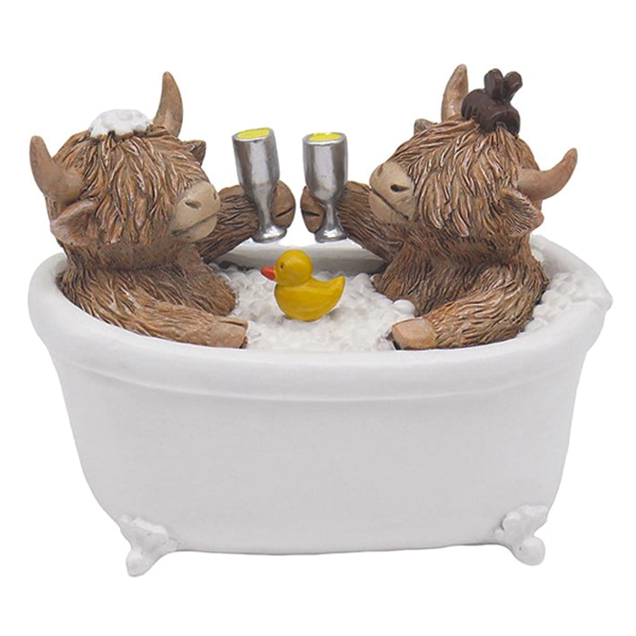 Happy Highland Cow pair in the bath