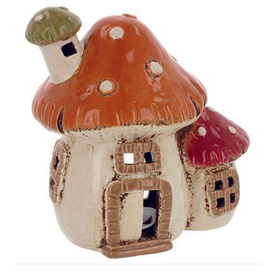 Village Pottery 2-Toadstools House Tealight Holder