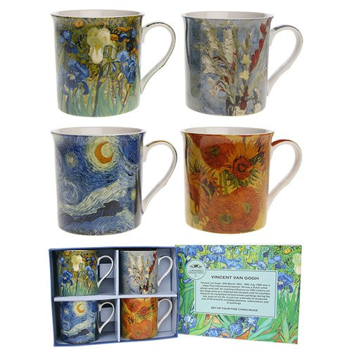 Boxed mugs.  Set of 4 different Vincent Van Gogh prints