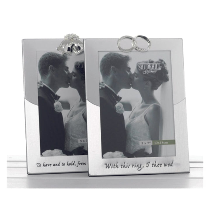 Photo Frame.  Silver Wedding Bells or Rings 5x7