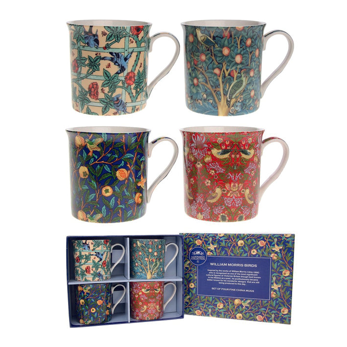 Boxed set of 4 mugs.  Different William Morris prints