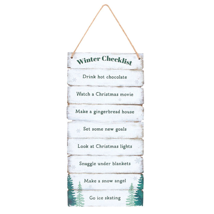 Wooden hanging slatted plaque - Winter Wonderland Checklist
