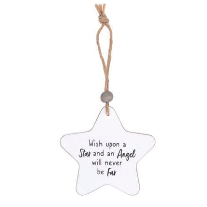 Hanging wooden star - Wish upon a star and an angel will never be far