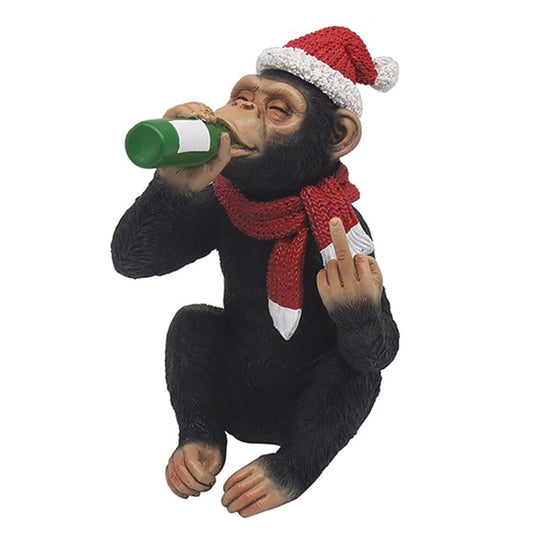 Cheeky Monkey Chimp in Christmas Hat Sitting Drinking From A Bottle, Sm