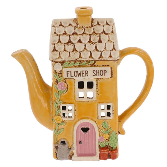 Village Pottery Yellow Teapot Shaped Flower Shop Tealight Holder