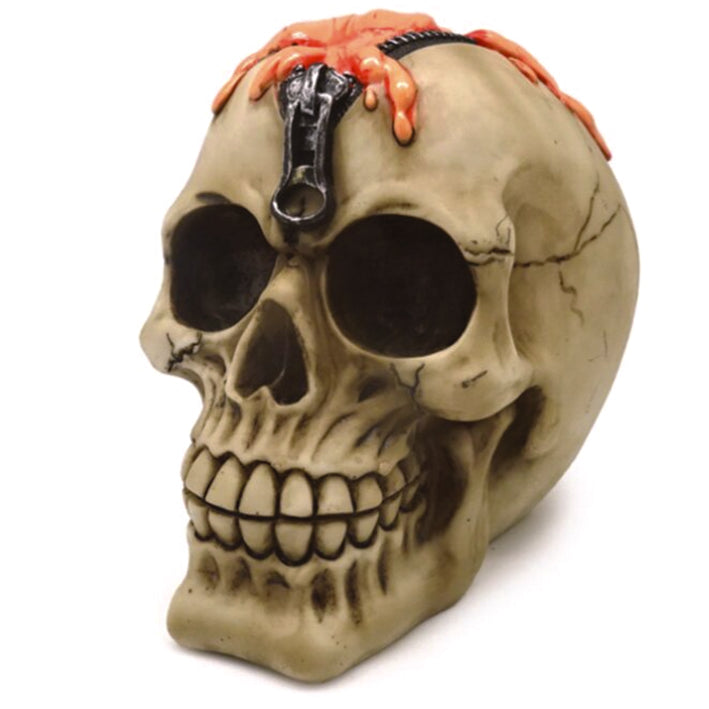 Skull Ornament With Zipper And Leaking Brains