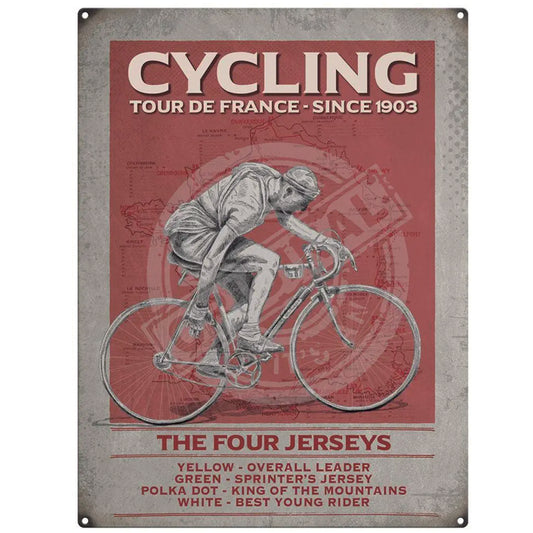 Large metal sign - Cycling.  Tour De France Since 1903. The Four Jerseys