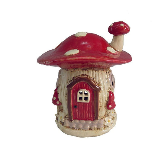 Village Pottery Mushroom Red House Tealight.