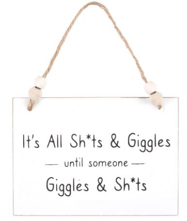 Small wooden sign - It's all sh*ts and giggles until someone giggles and sh*ts